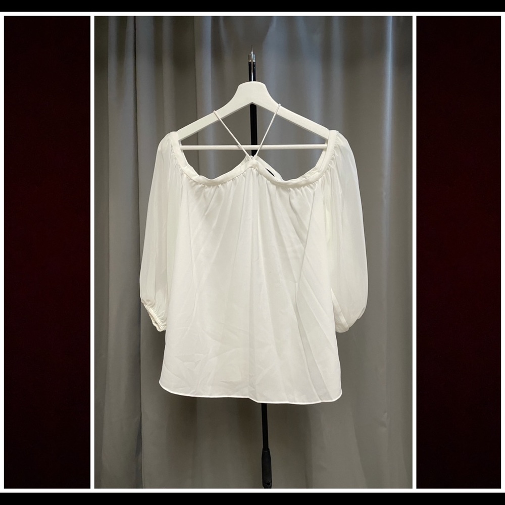 1. State White Off-Shoulder Blouse with Crisscross Straps